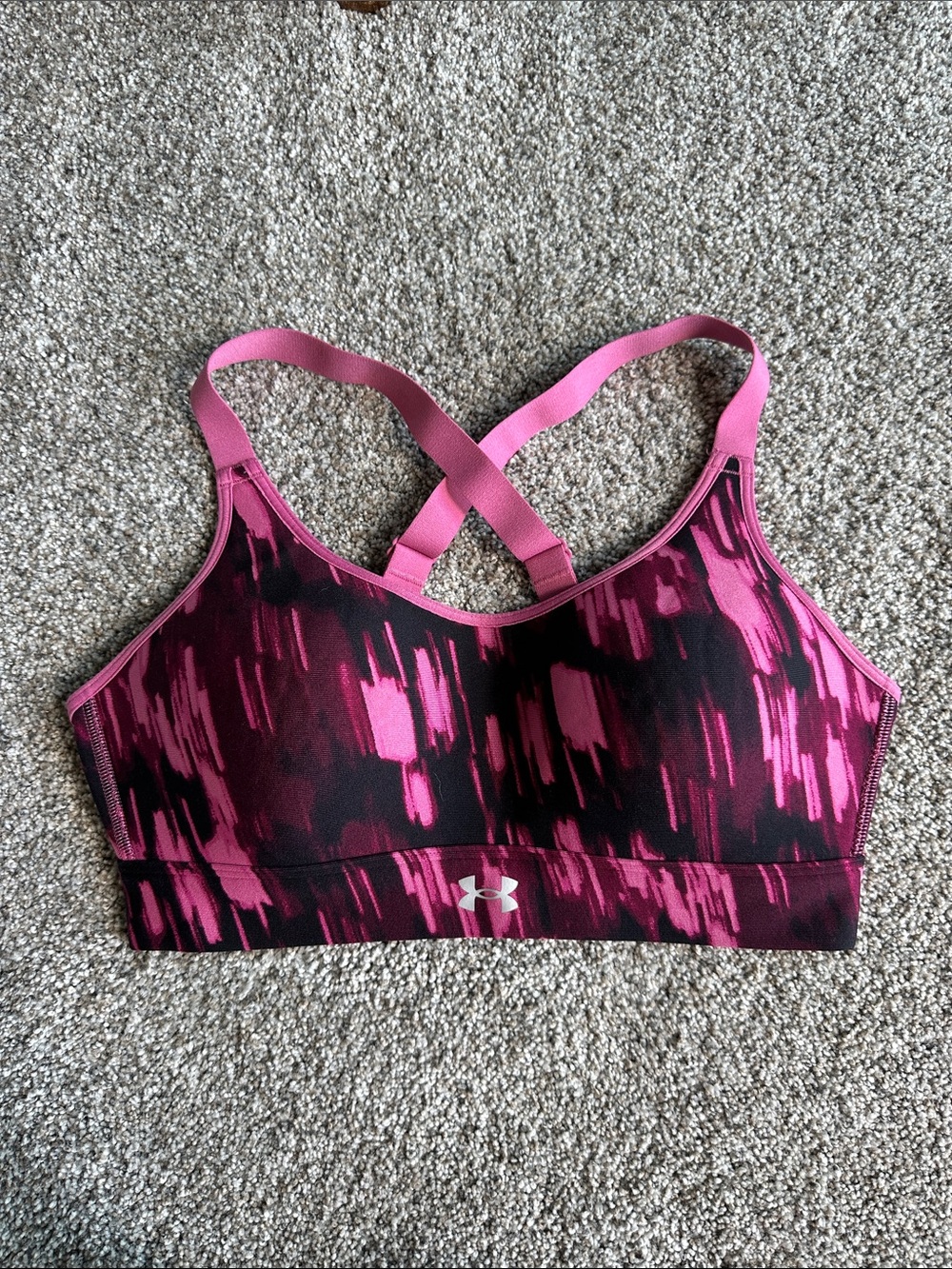 Under Armour Pink & Black Abstract Print Crossback Sports Bra